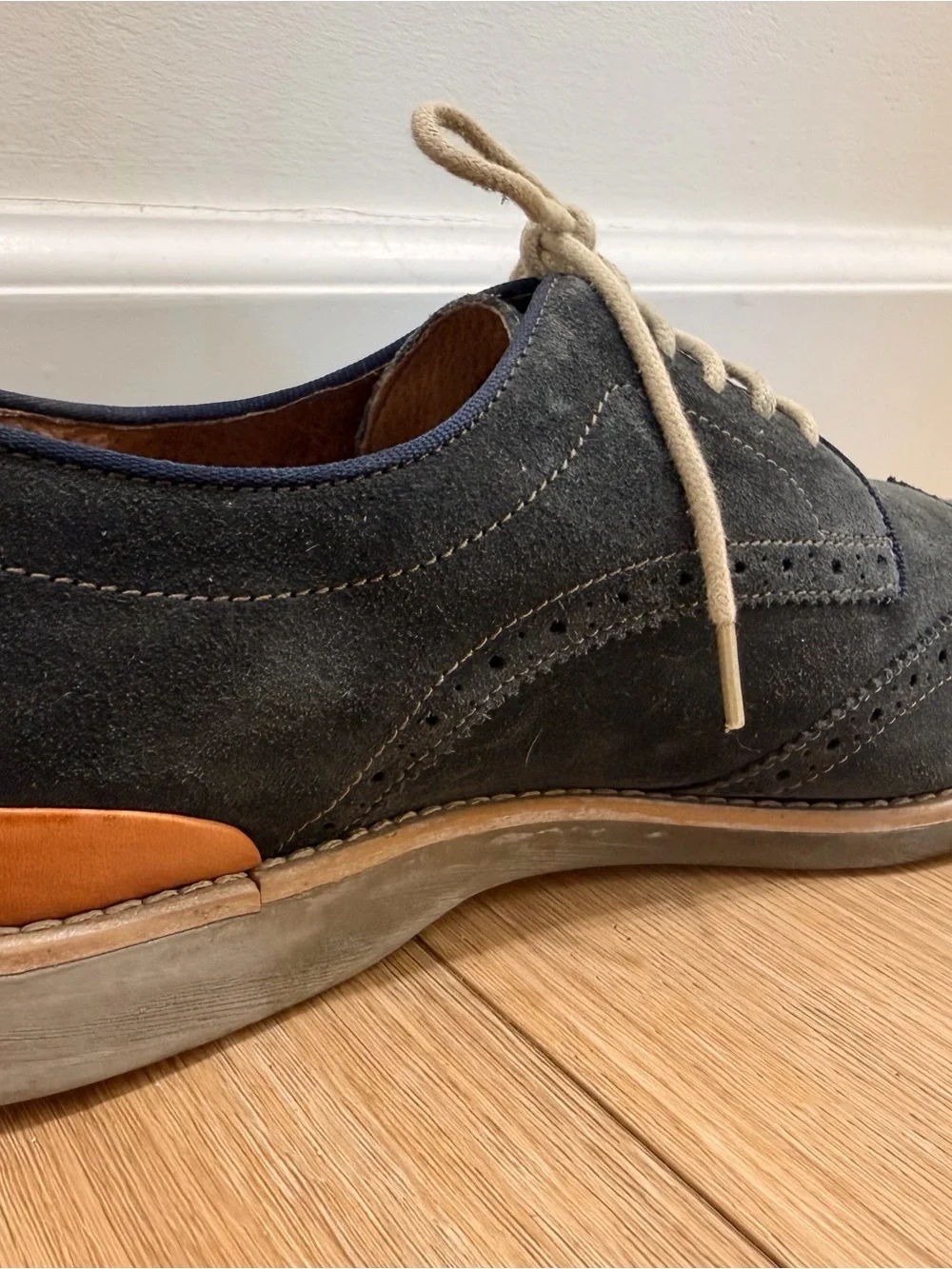 Johnston & Murphy Gray Suede Wingtip Sneakers with Tan Accents